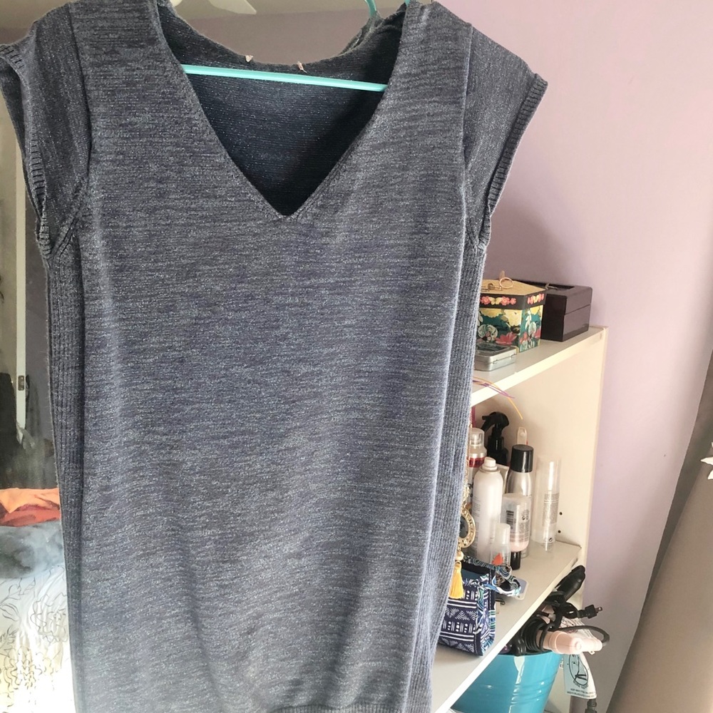 Blue short sleeve blouse with v-neck